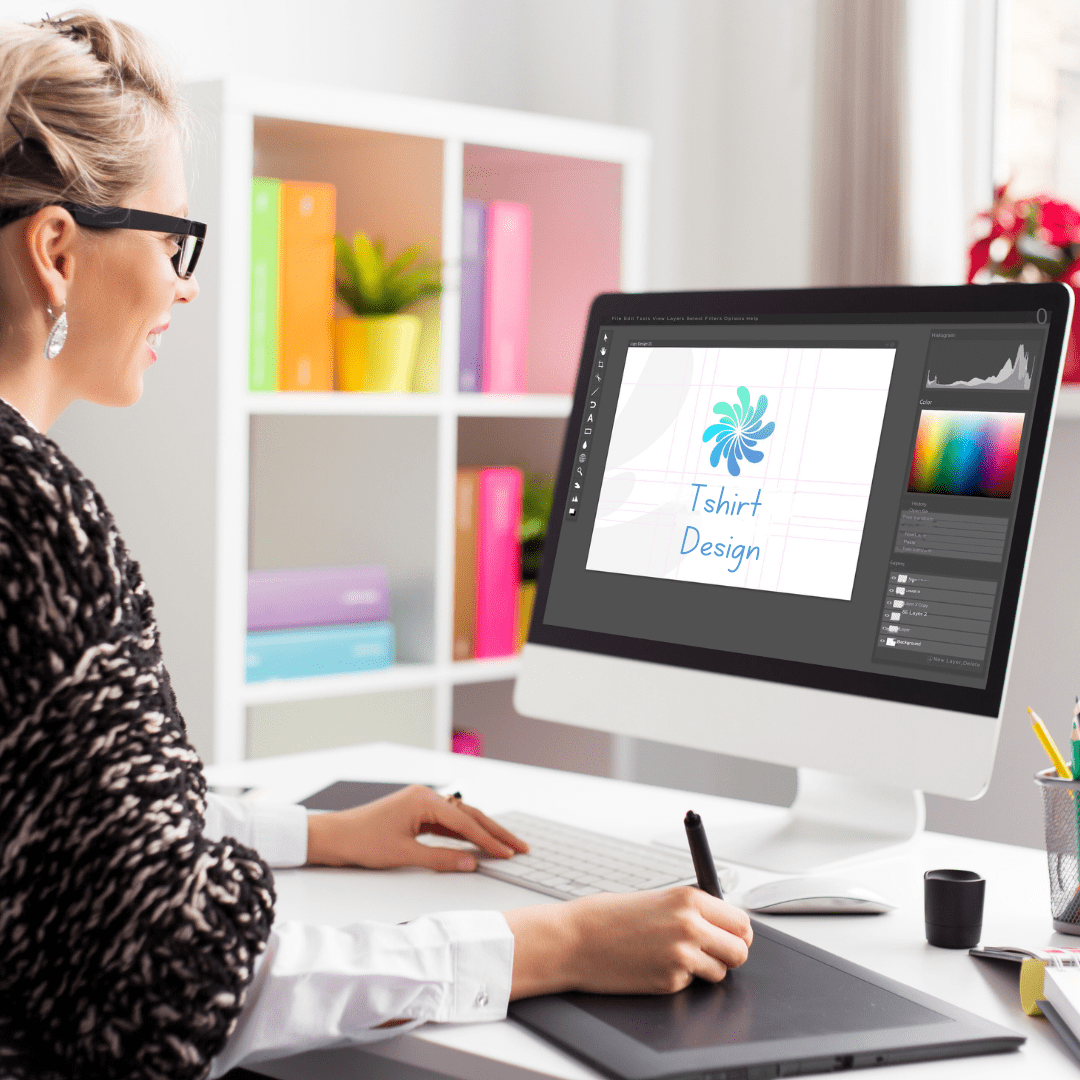 2024 Custom Tshirt Design Ideas 9 woman designing logo on a custom tshirt